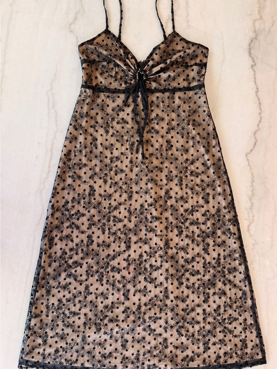 En Créme Dresses & Skirts - Black Embroidered Midi Slip Dress with Spaghetti Straps